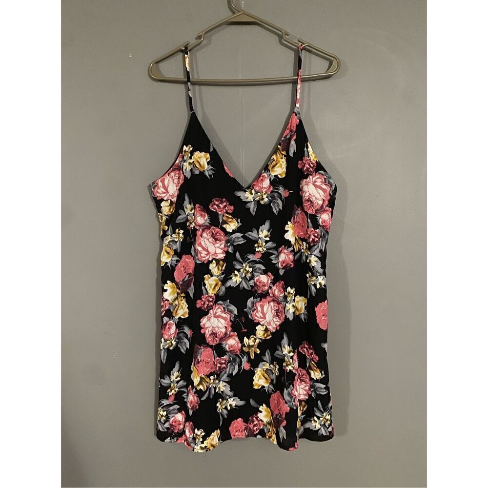 Blu Blush Floral V Neck Spaghetti Strap Dress Tunic Top Size Large